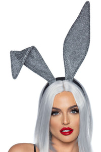 Leg Avenue Glitter Bunny Ears Headband in Silver  from SexyShoes.com