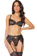 3 Pc Metallic Lace and Nylon Set