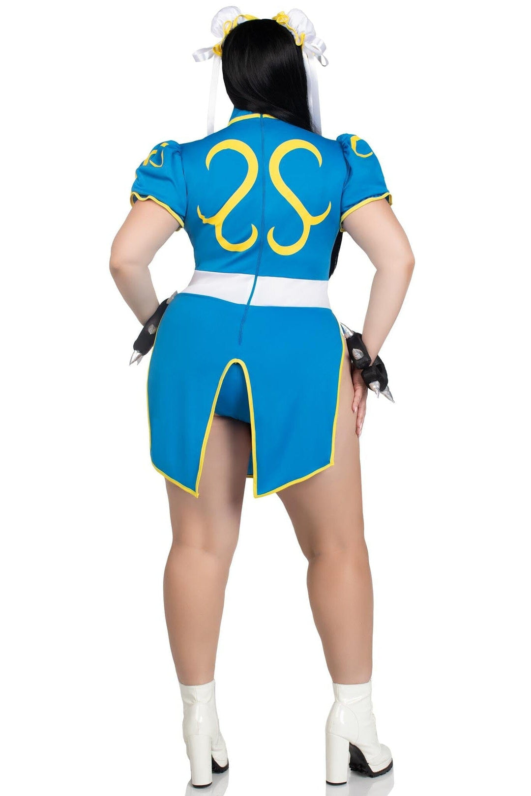 3 Piece Chun-Li Bodysuit Dress, Bun Covers, Wrist Cuffs-Fairytale Costumes-SEXYSHOES.COM
