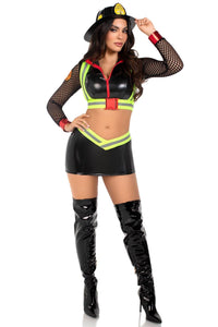 Leg Avenue 3 Piece Fire Alarm Fire Fighter Costume Set in Black 