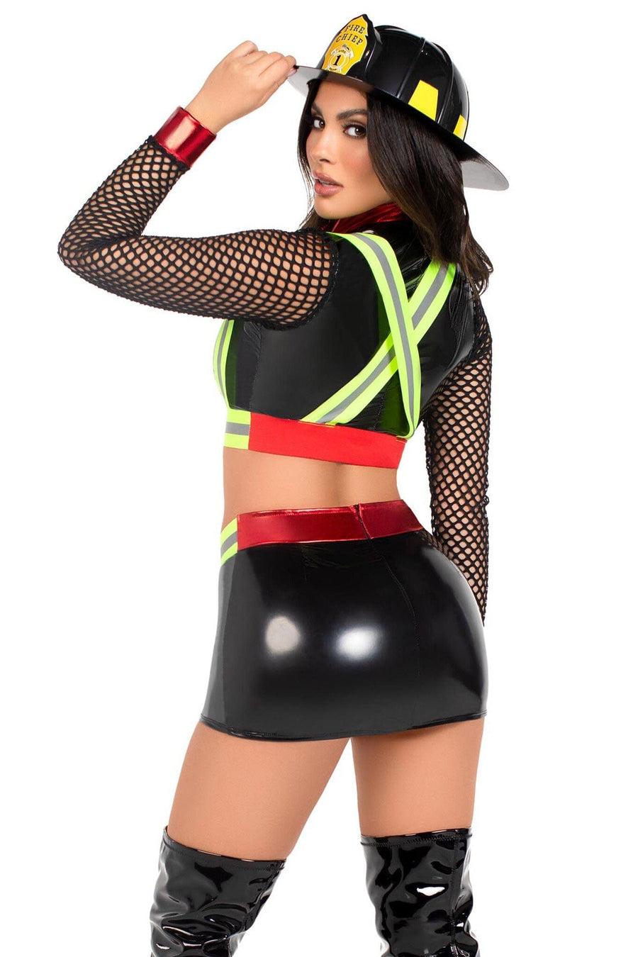 Leg Avenue 3 Piece Fire Alarm Fire Fighter Costume Set in Black 