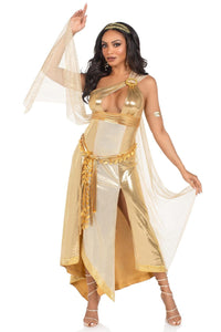 3 Piece Golden Goddess Asymmetrical Shimmer Dress, Draping, Gold Leaf Sash-Goddess Costumes-SEXYSHOES.COM