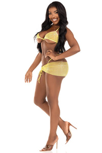 3 Piece Rhinestone Mesh Wrap Bra, G-String & Sarong Set-Lingerie Sets-SEXYSHOES.COM