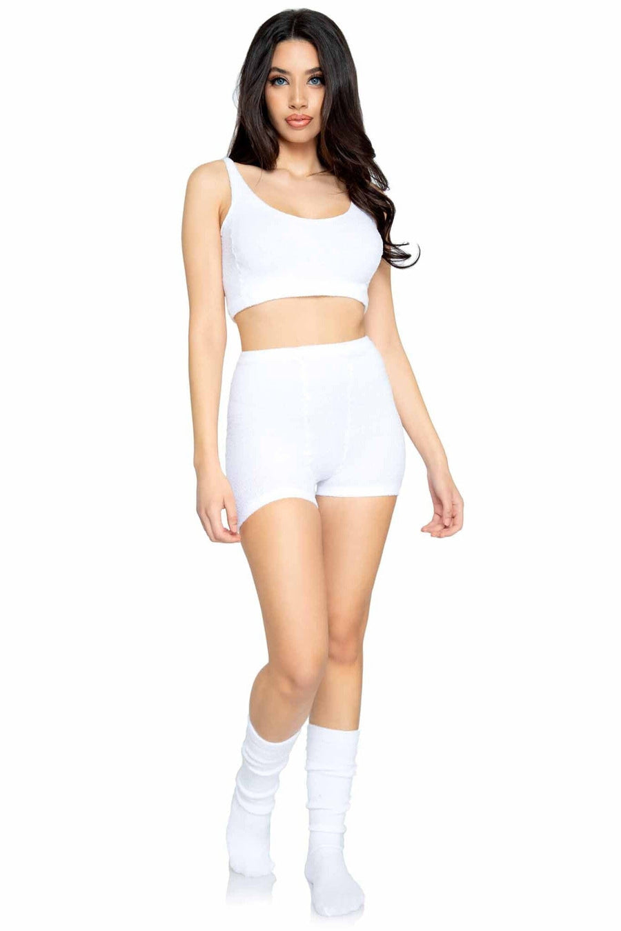 3 Piece Ultra-Soft Cozy Knit Tank Set With Boyshorts & Knee Socks-Camisoles-SEXYSHOES.COM