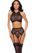 3PC Rhinestone High Neck Set