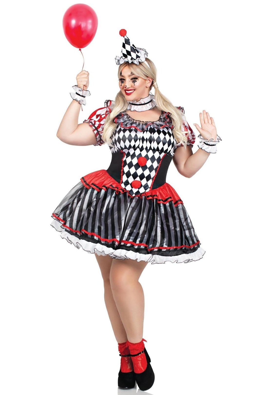 Leg Avenue 4 Piece Darling Harlequin Ruffle Dress, Wrist & Neck Ruffles, Hat in Multi  from SexyShoes.com