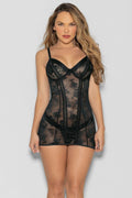 Lace-Up Open Back Chemise Set