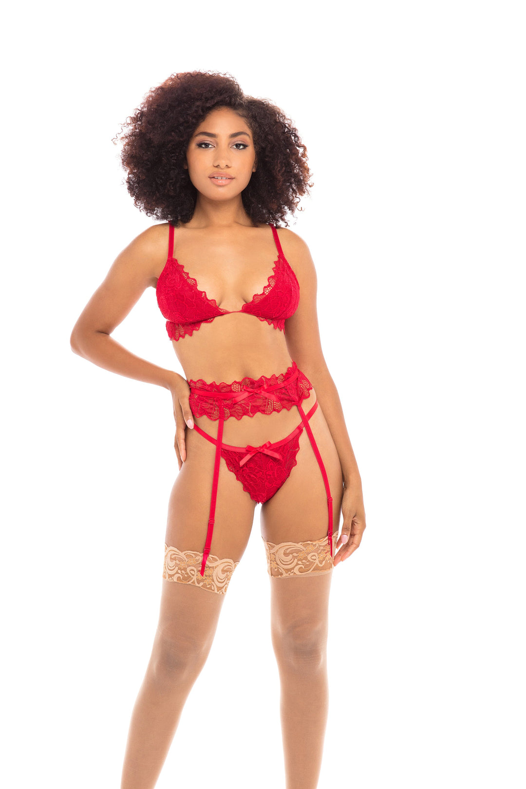 Triangle Cup Bralette With Waist Garter & Panty Set