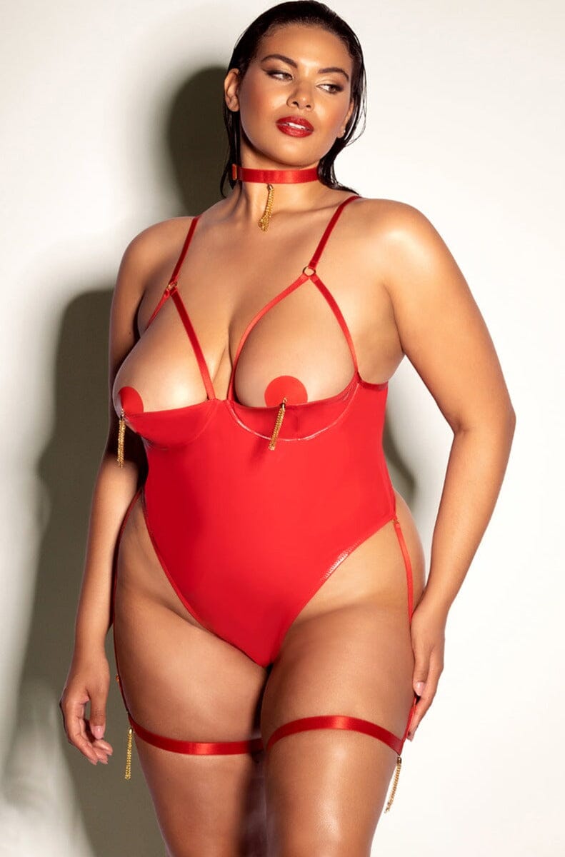 Oh La La Cheri Open Shelf Cup Teddy With Open Gusset in Red  from SexyShoes.com