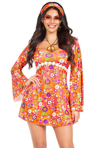6 Piece Hippie Chick Costume Set-80&