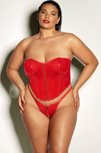 Oh La La Cheri Vinyl Bustier With Matching Panty in Red  from SexyShoes.com