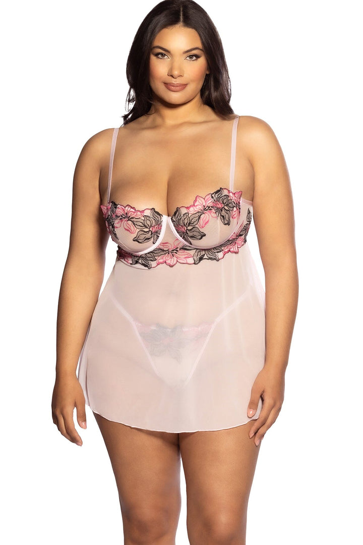 Underwire Babydoll With Embroidery Details