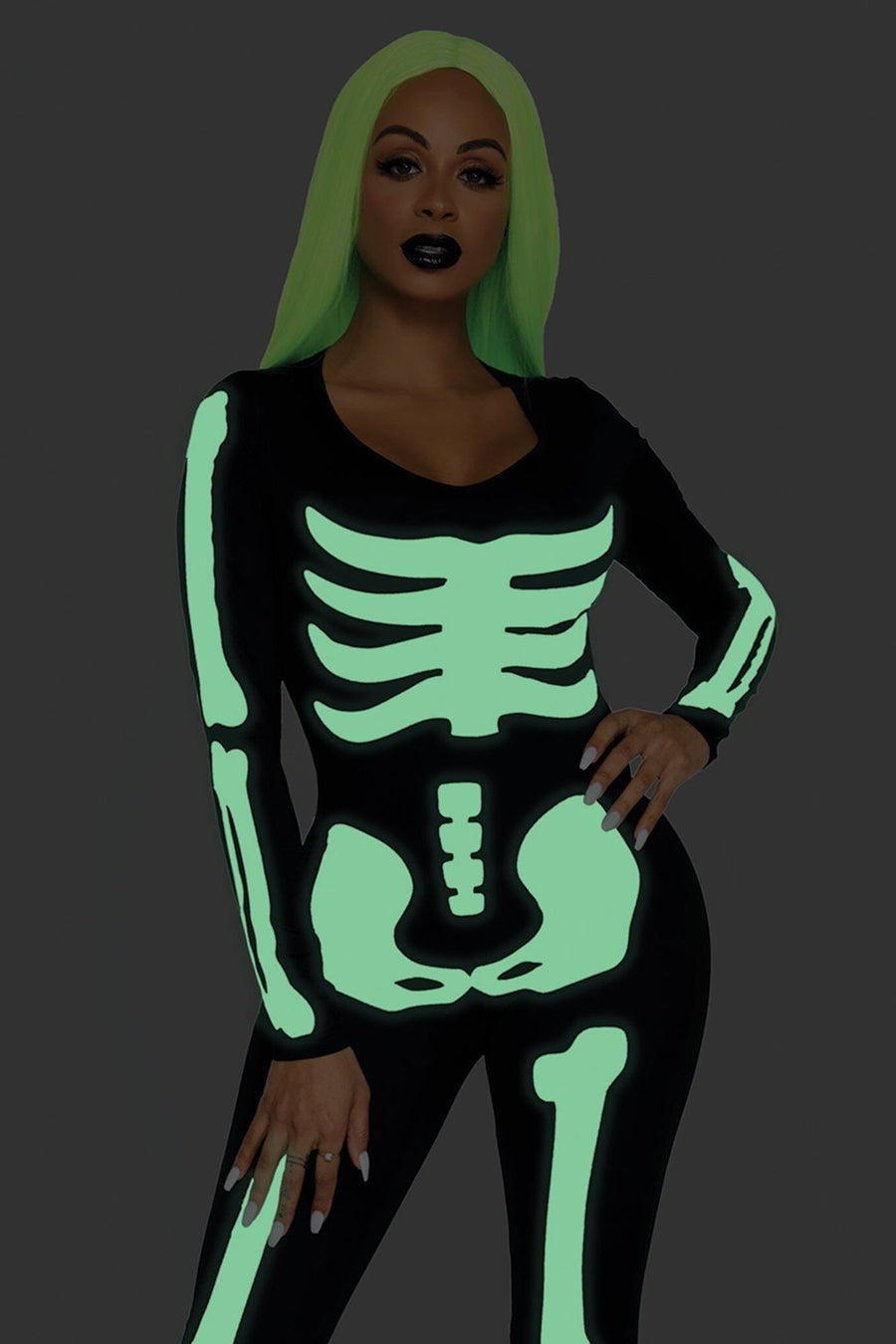 Leg Avenue Glow In the Dark Skeleton Catsuit in Black 