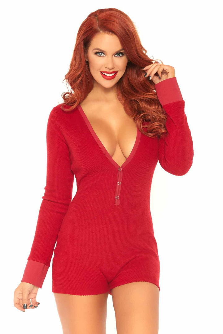 Leg Avenue Cheeky Back Flap Long John Romper in Red 
