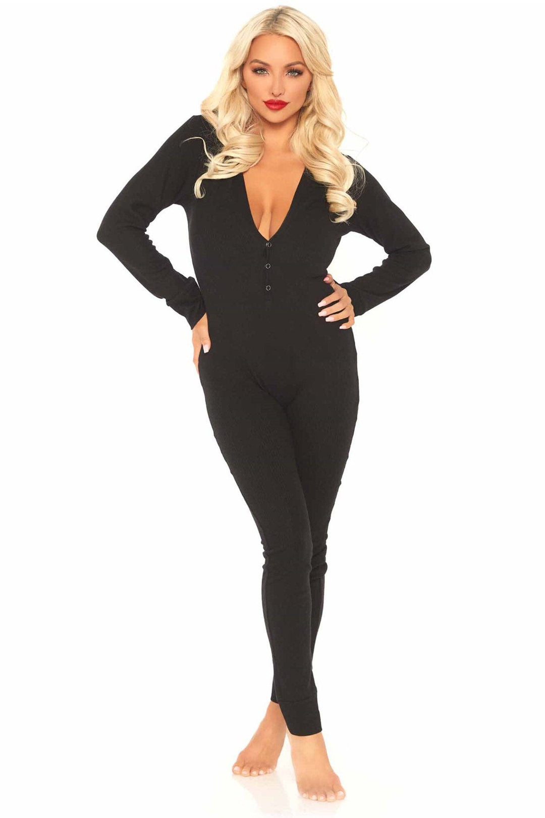 Cozy Ribbed Long John Pajama-Sleepwear-SEXYSHOES.COM