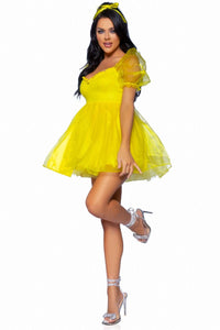 Leg Avenue Babydoll Dress with Ruffled Sweetheart Neckline in Yellow 