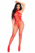 Fishnet Halter Bodystocking In Floral Lace