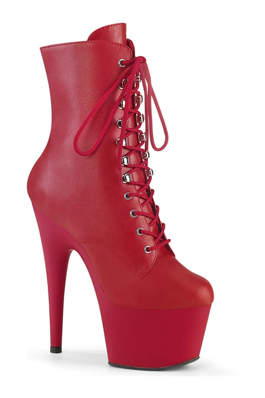 Pleaser ADORE-1020 Red Faux Leather Ankle Boot in Red Faux Leather from SexyShoes.com