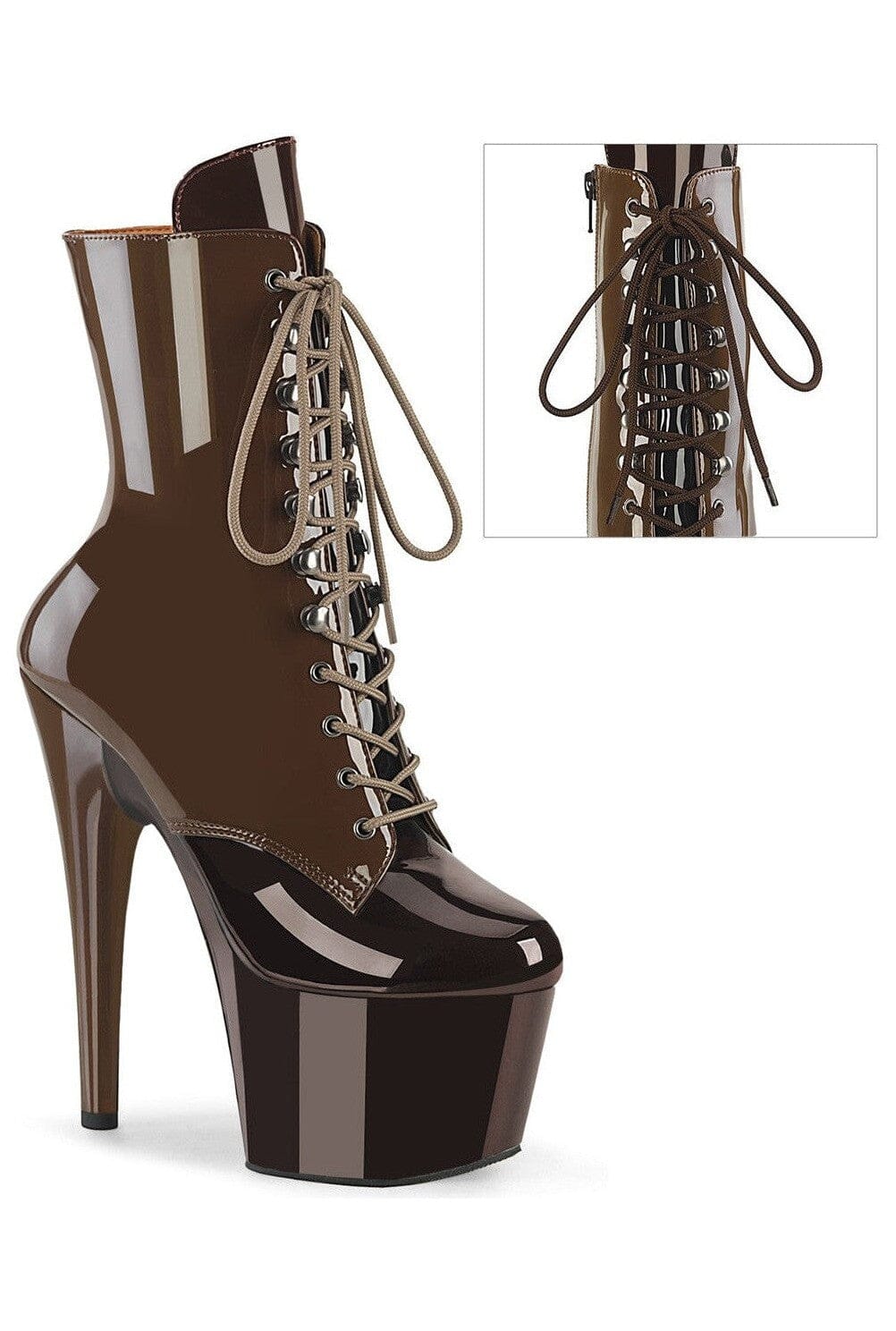 Pleaser ADORE-1020DC Brown Patent Ankle Boot in Brown Patent from SexyShoes.com