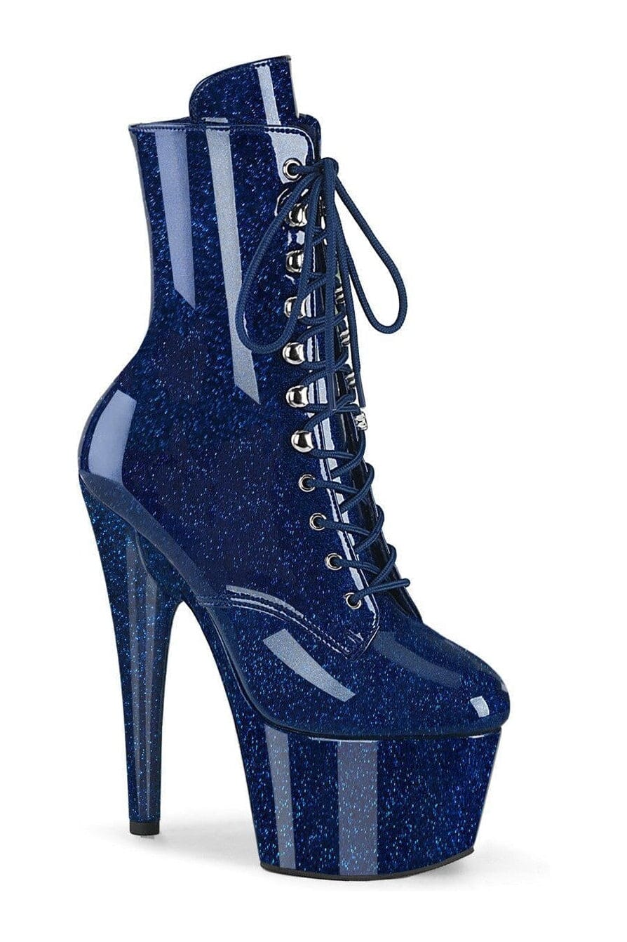 Pleaser ADORE-1020GP Blue Glitter Patent Ankle Boot in Blue Glitter Patent from SexyShoes.com