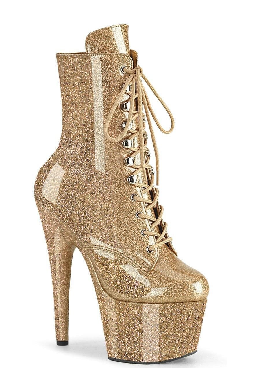 Pleaser ADORE-1020GP Gold Glitter Patent Ankle Boot in Gold Glitter Patent from SexyShoes.com