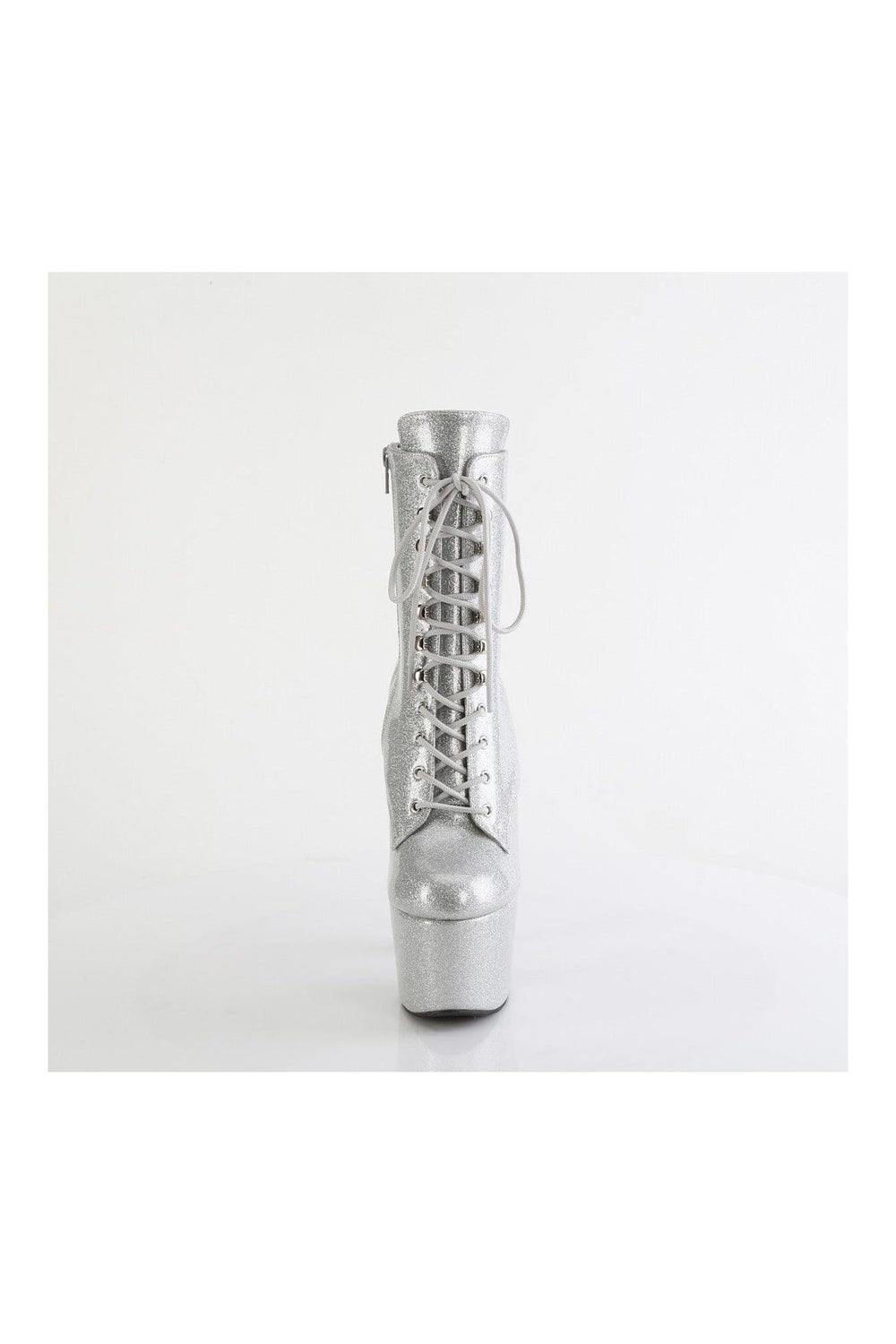 Pleaser ADORE-1020GP Silver Glitter Patent Ankle Boot in Silver Glitter Patent