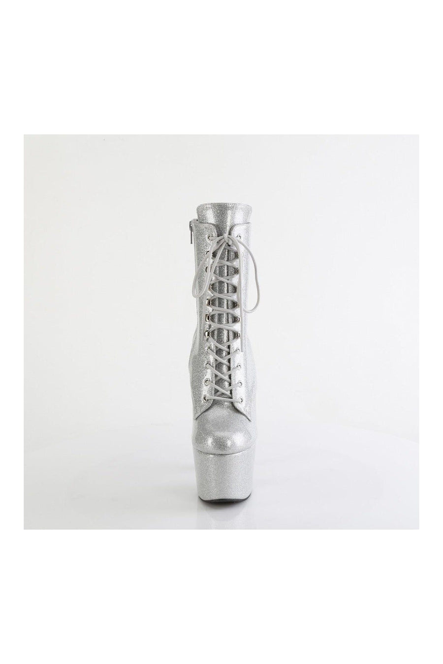 Pleaser ADORE-1020GP Silver Glitter Patent Ankle Boot in Silver Glitter Patent
