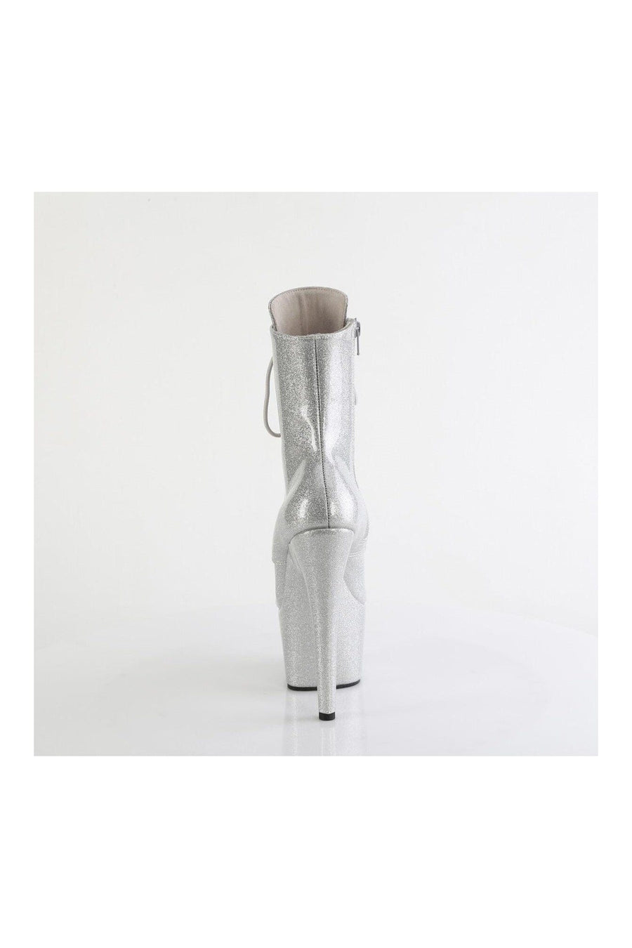 Pleaser ADORE-1020GP Silver Glitter Patent Ankle Boot in Silver Glitter Patent