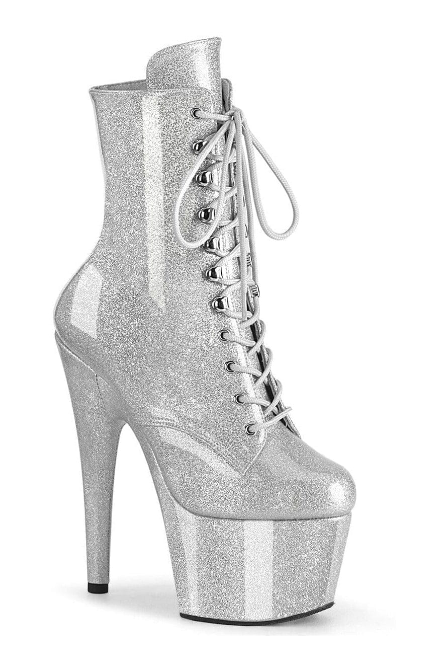 Pleaser ADORE-1020GP Silver Glitter Patent Ankle Boot in Silver Glitter Patent from SexyShoes.com