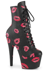 Pleaser ADORE-1020KISSES Black Faux Leather Ankle Boot in Black Faux Leather from SexyShoes.com