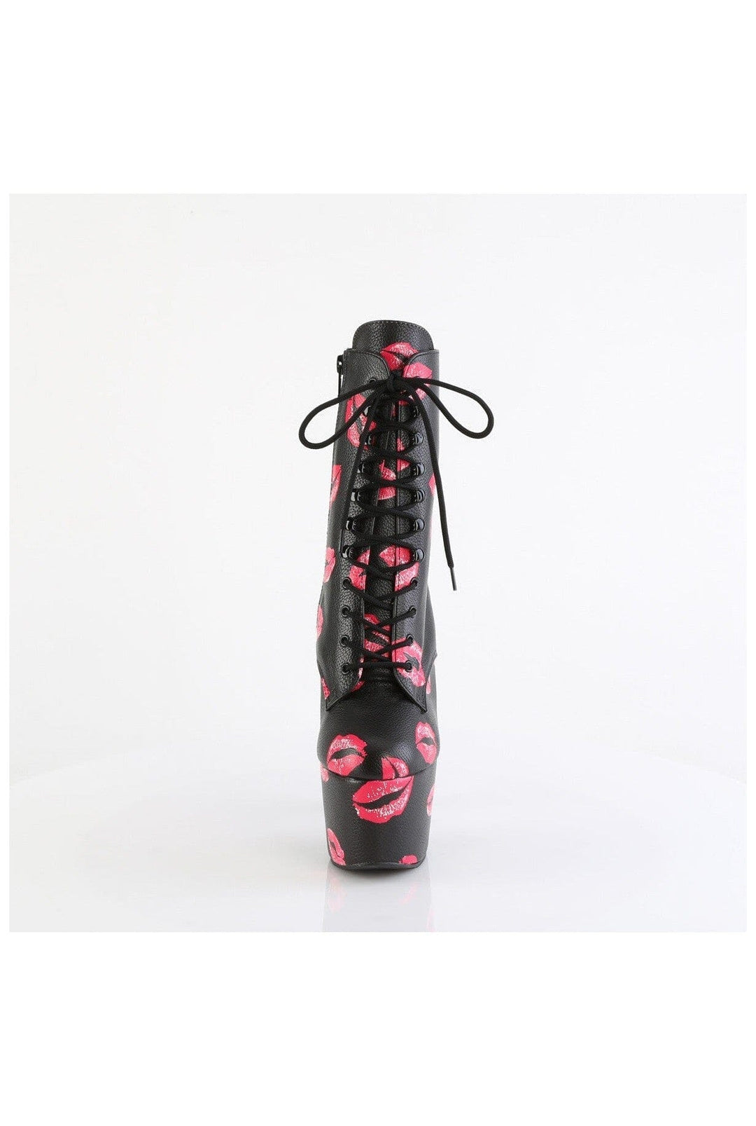 Pleaser ADORE-1020KISSES Black Faux Leather Ankle Boot in Black Faux Leather