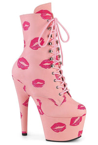 Pleaser ADORE-1020KISSES Pink Faux Leather Ankle Boot in Pink Faux Leather from SexyShoes.com