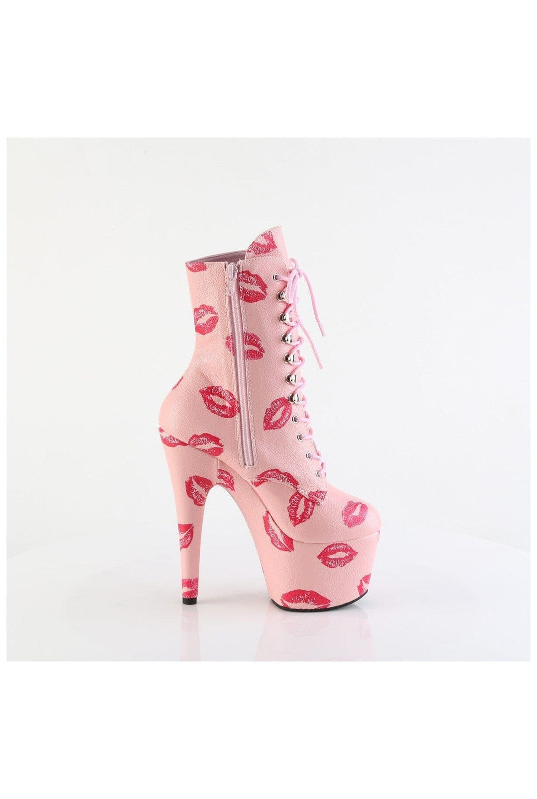 Pleaser ADORE-1020KISSES Pink Faux Leather Ankle Boot in Pink Faux Leather