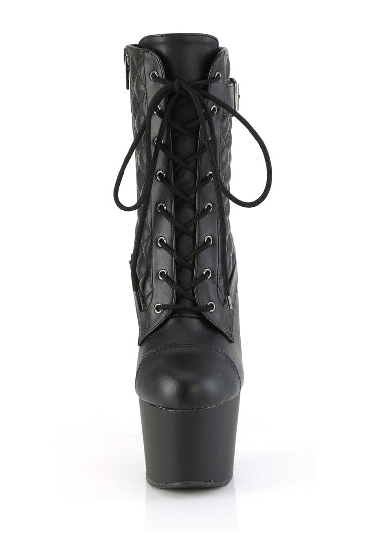 Pleaser ADORE-1033 Black Faux Leather Ankle Boot in Black Faux Leather