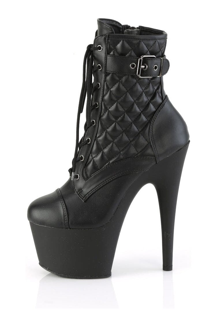 Pleaser ADORE-1033 Black Faux Leather Ankle Boot in Black Faux Leather