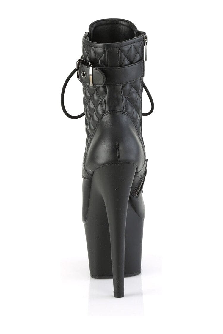 Pleaser ADORE-1033 Black Faux Leather Ankle Boot in Black Faux Leather
