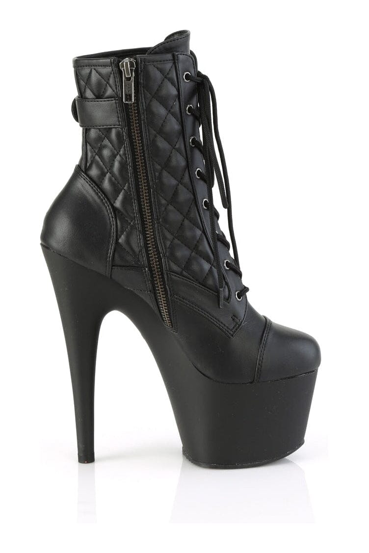 Pleaser ADORE-1033 Black Faux Leather Ankle Boot in Black Faux Leather