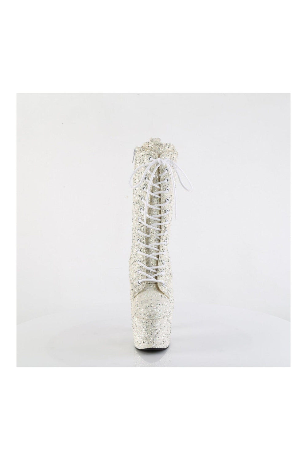 Pleaser ADORE-1040GR Ivory Glitter Ankle Boot in Ivory Glitter