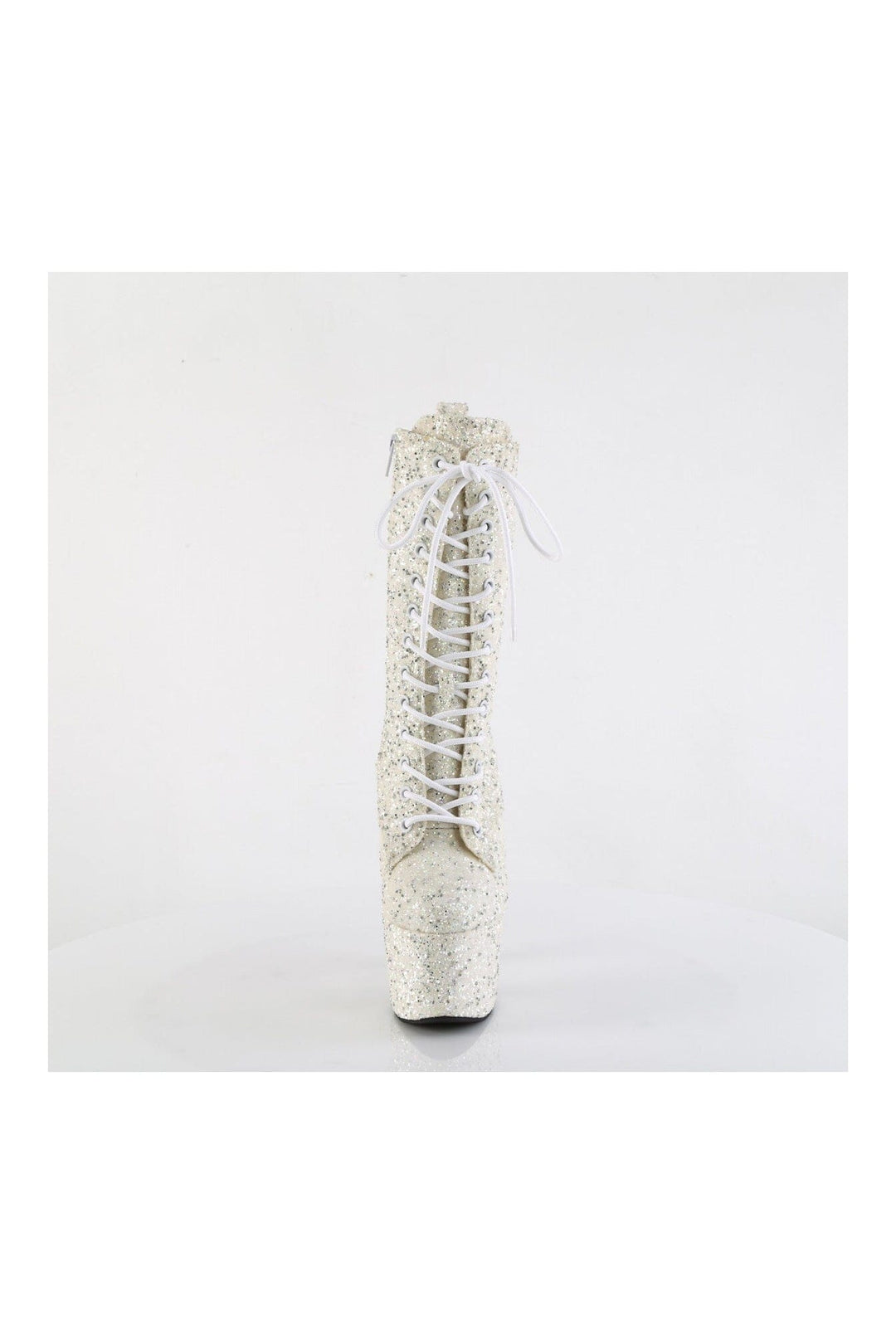 Pleaser ADORE-1040GR Ivory Glitter Ankle Boot in Ivory Glitter