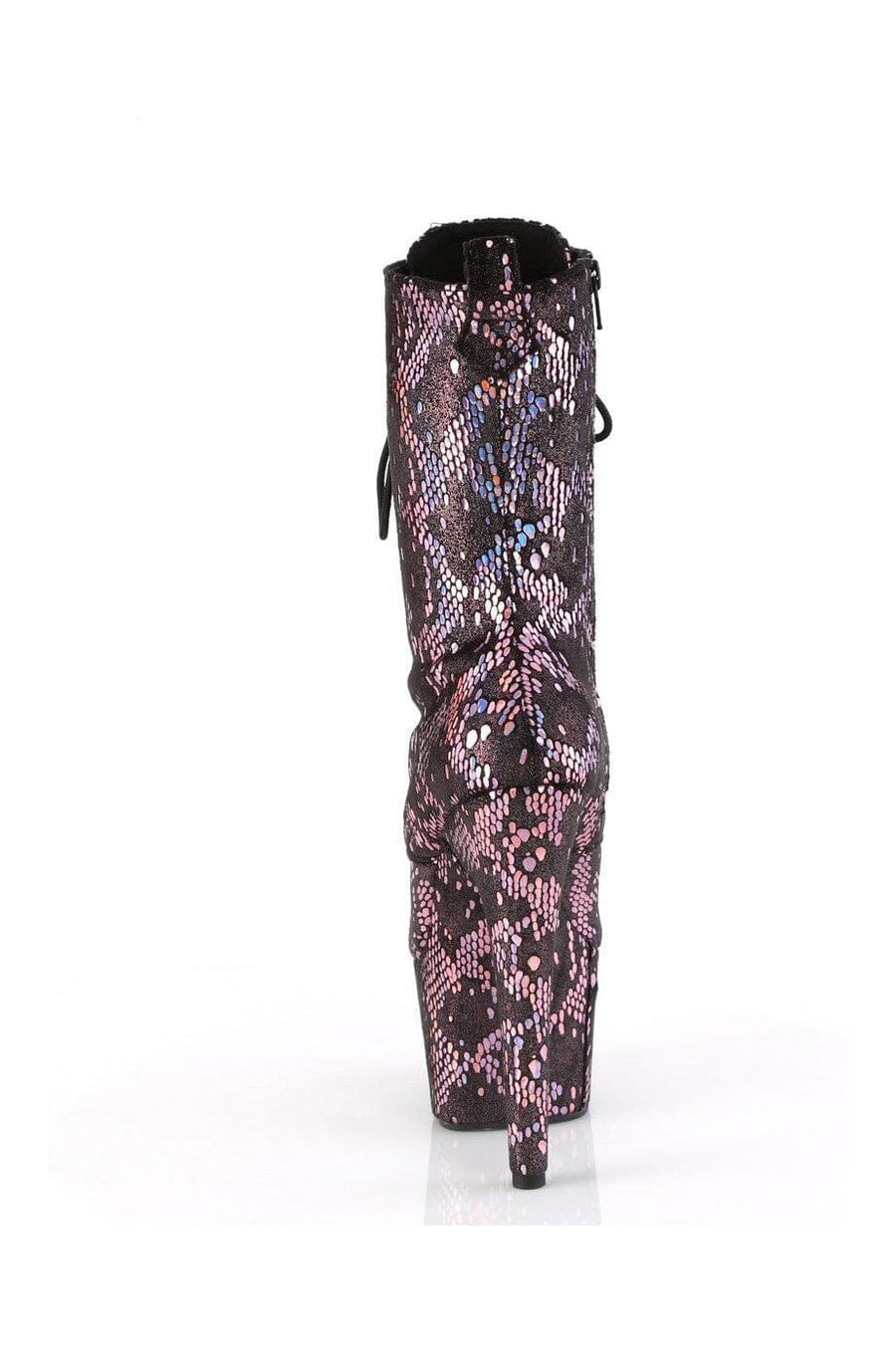 Pleaser ADORE-1040SPF Pink Snake Print Ankle Boot in Pink Snake Print