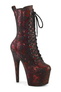 Pleaser ADORE-1040SPF Red Snake Print Ankle Boot in Red Snake Print from SexyShoes.com