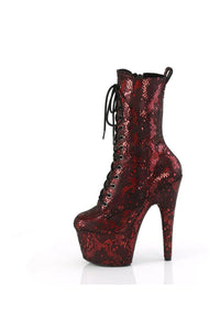 Pleaser ADORE-1040SPF Red Snake Print Ankle Boot in Red Snake Print