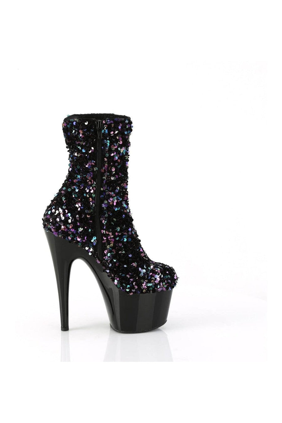 Pleaser ADORE-1042SQ Black Sequins Ankle Boot in Black Sequins