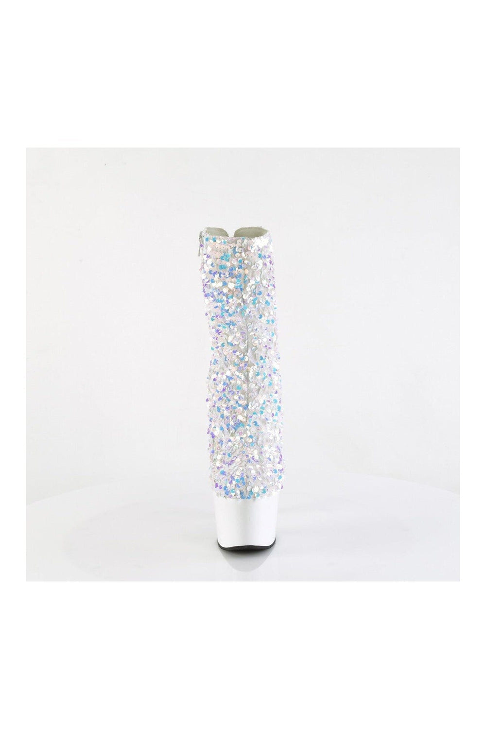 Pleaser ADORE-1042SQ White Sequins Ankle Boot in White Sequins