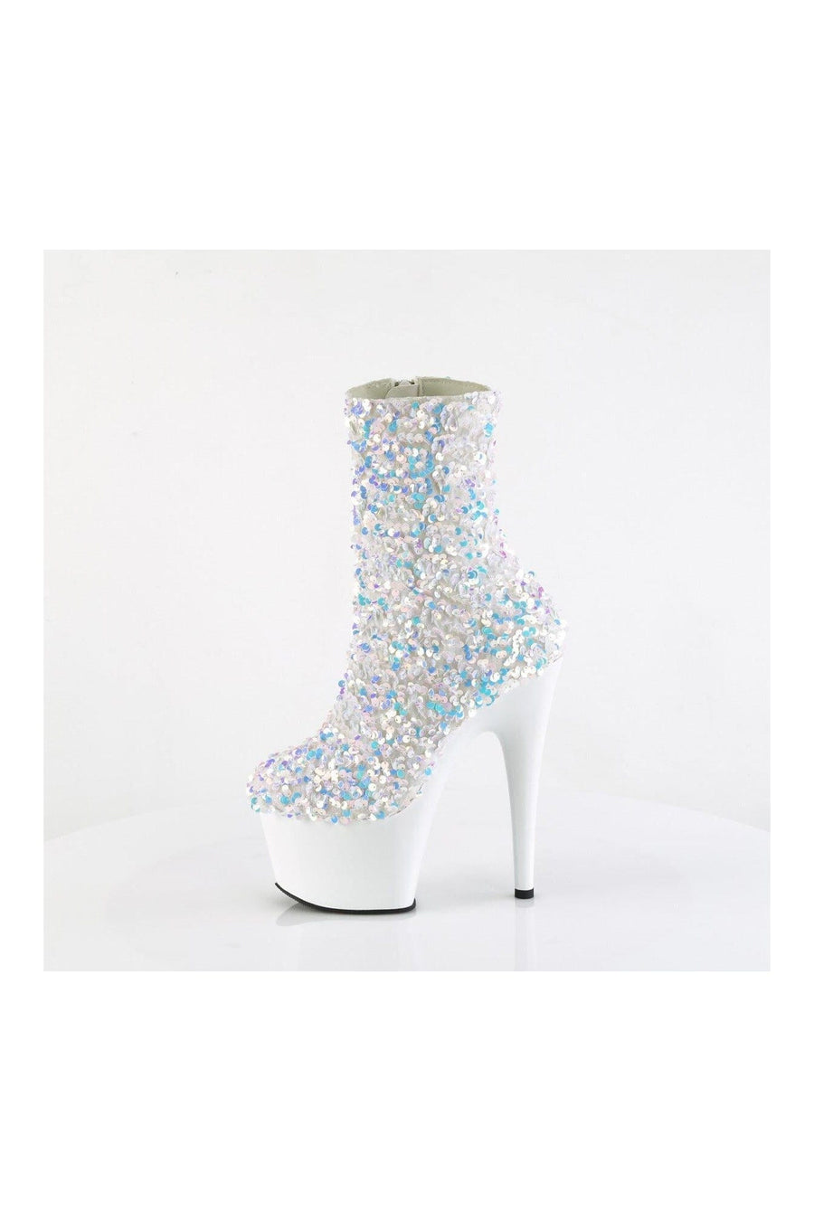 Pleaser ADORE-1042SQ White Sequins Ankle Boot in White Sequins