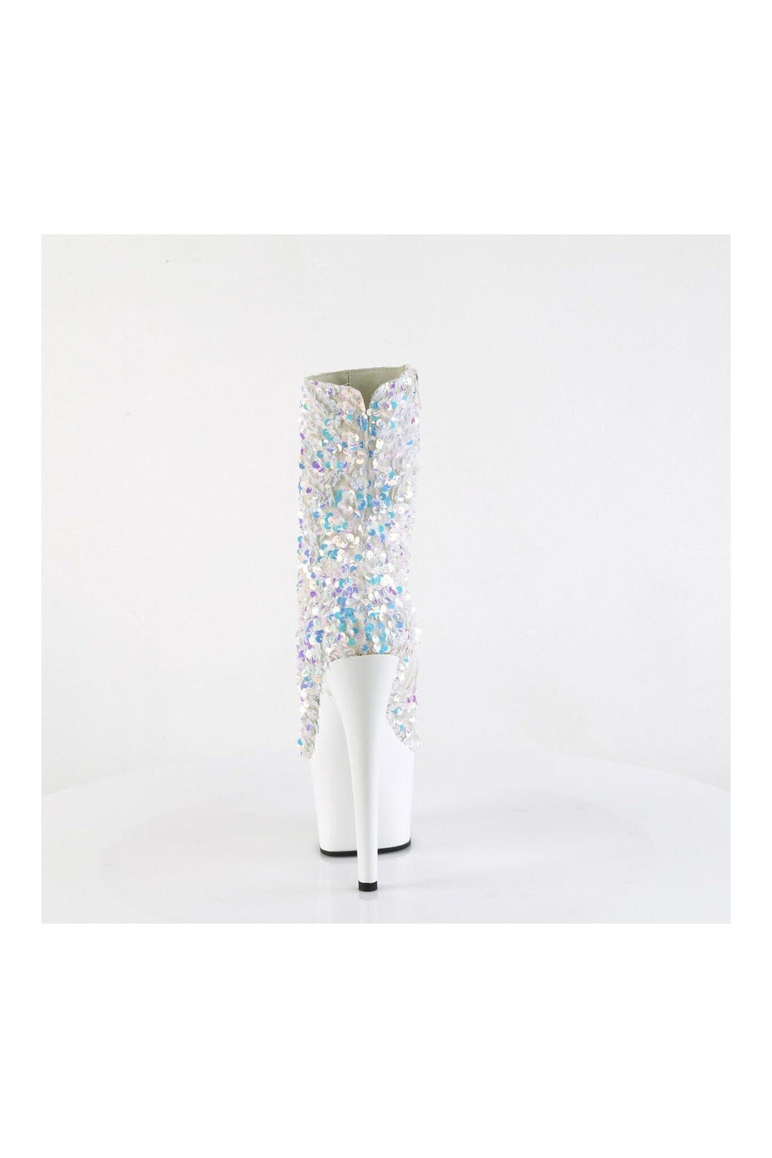 Pleaser ADORE-1042SQ White Sequins Ankle Boot in White Sequins