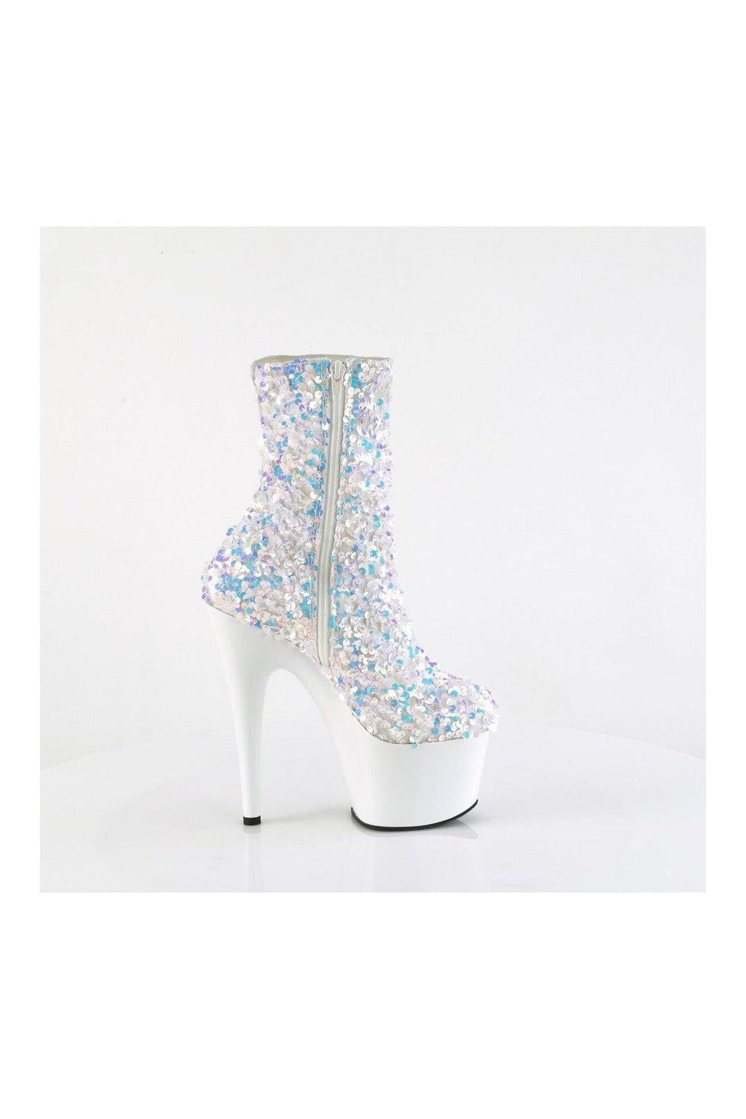 Pleaser ADORE-1042SQ White Sequins Ankle Boot in White Sequins