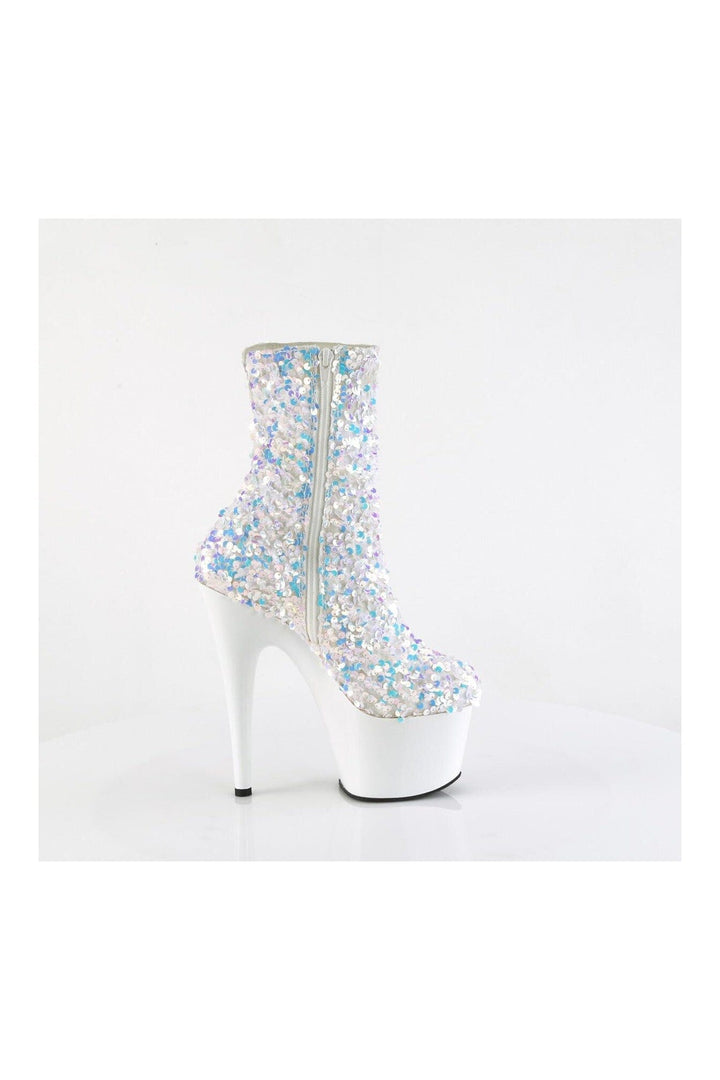 ADORE-1042SQ White Sequins Ankle Boot