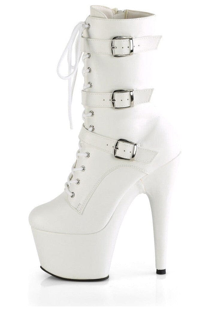 Pleaser ADORE-1043 White Faux Leather Ankle Boot in White Faux Leather