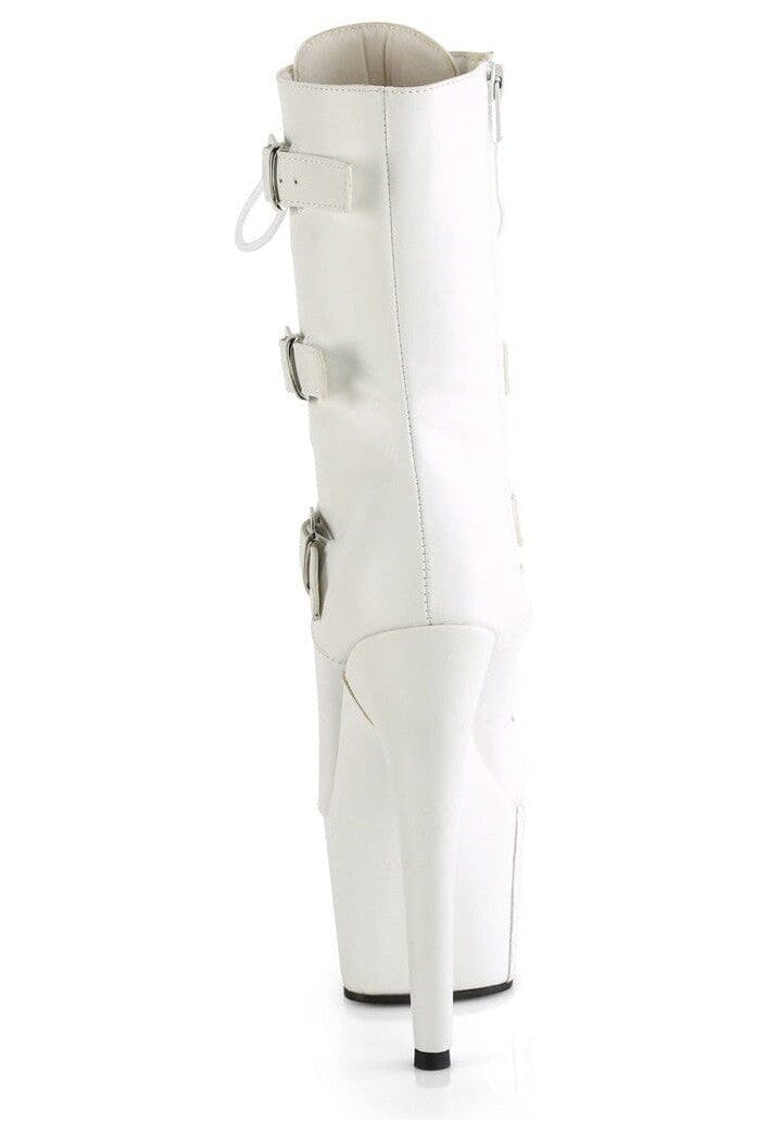 Pleaser ADORE-1043 White Faux Leather Ankle Boot in White Faux Leather
